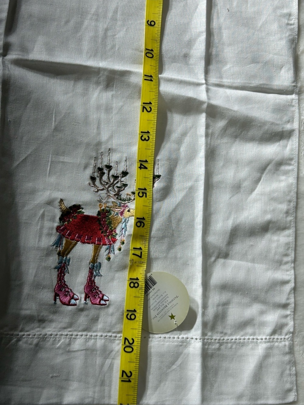 White Holiday Guest Towel with Festive Embroidered Reindeer - Picture 6 of 8